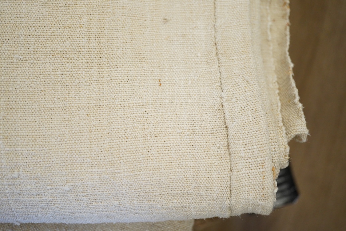 Eight French beige linen provincial sheets, two very coarse earlier linen sheets, the other six later not as coarse.